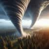 Deux tornades bien distinctes se sont croisées à quelques minutes d'intervalle, en passant sur le même point central il y a quelques semaines. © Karine Durand, image d'illustration générée par Image Bing